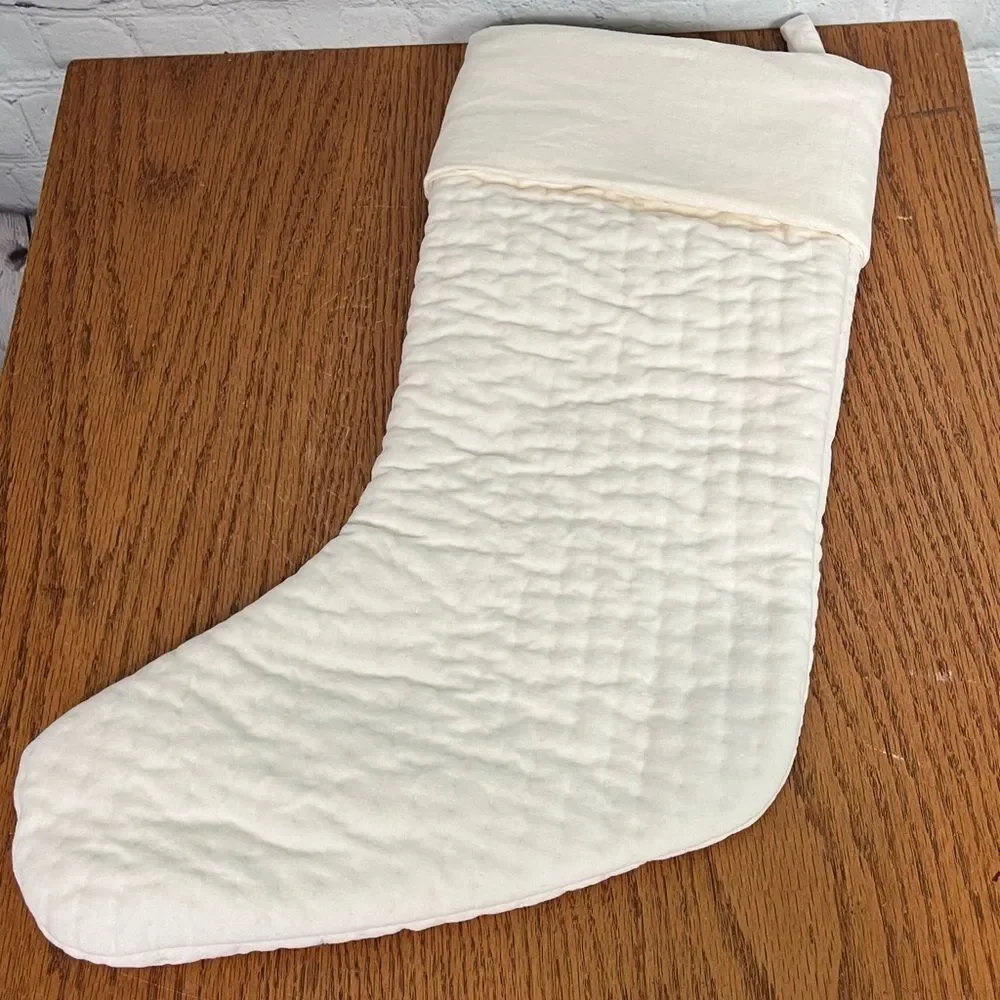 {Pottery Barn} quilted stocking with name Mackenzie embroidered in Gray